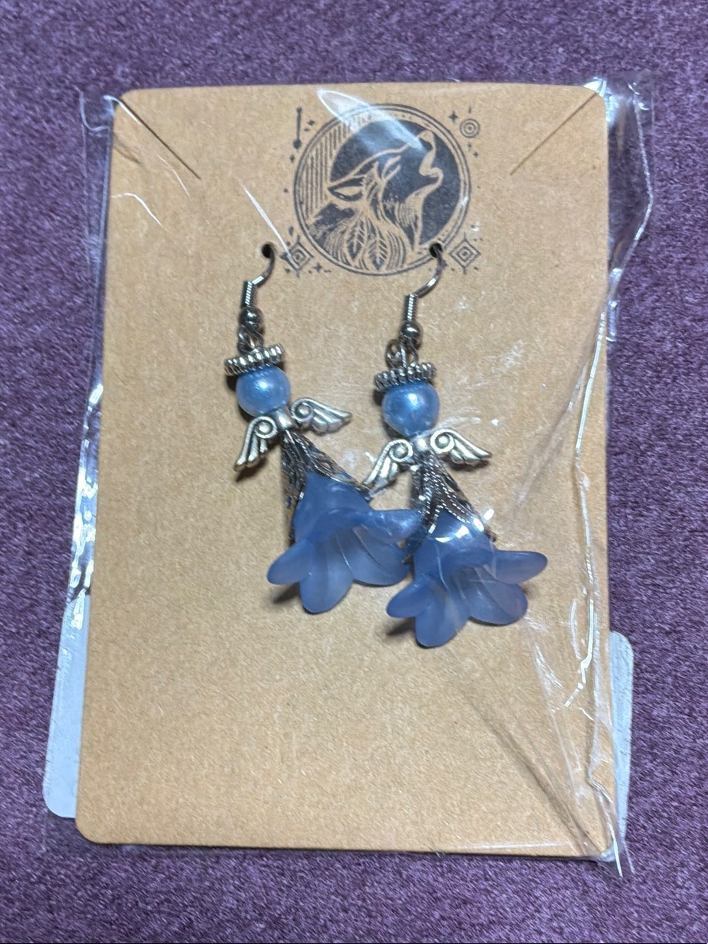 Blue Floral Angel Drop Earrings for Women